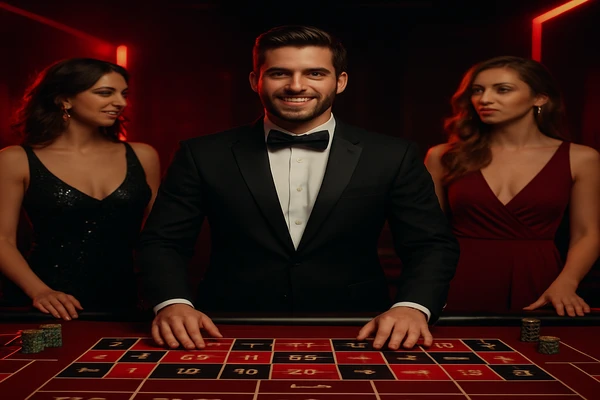 একজন পুরুষ খেলোয়াড় অনলাইন গেমে জয় উদযাপন করছেন; চারপাশে গেমিং প্রতীকগুলো ভাসছে